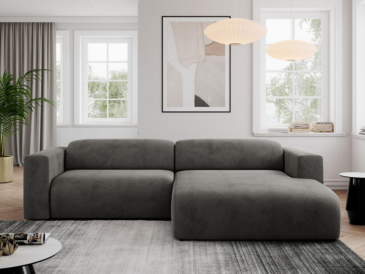 ECKSOFA PASADENA Dunkelgrau Velvet - Rechts Seite - Dunkelgrau/Schwarz, Kunststoff/Textil (180/288cm) - MKS