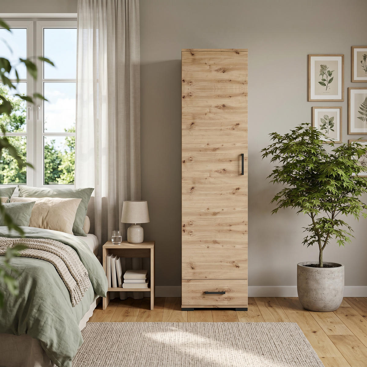 DREHTÜRENSCHRANK ALBANO 50/186/40cm 1-türig Eiche Artisan - Eiche Artisan, Holzwerkstoff (50/186/40cm) - MASSENO