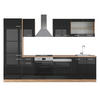 KÜCHENZEILE R-Line Schwarz Hochglanz/Goldkraft Eiche 300 cm ohne AP - Schwarz Hochglanz/Eiche Wotan, Holzwerkstoff (300/81.6/46cm) - Vicco