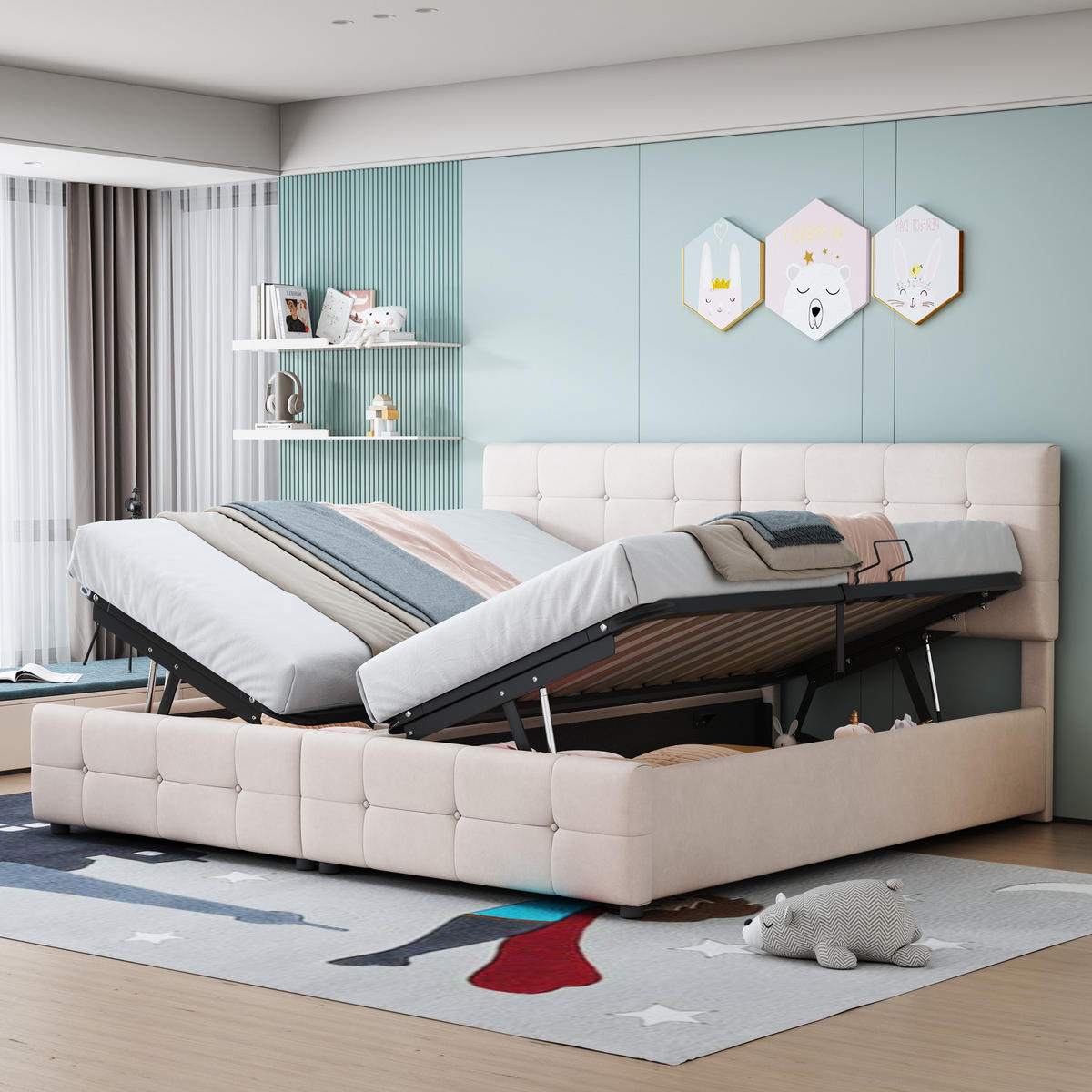 POLSTERBETT 180/200 cm hydraulisches Stauraumbett aus Samt in Beige - Beige, Textil (180/200cm) - OKWISH