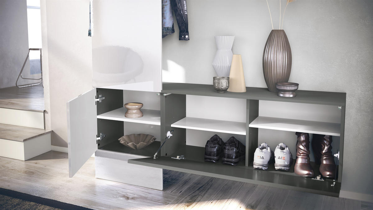GARDEROBE Carlton Paneel in Grau Hochglanz - Grau, Holzwerkstoff (156.5/193/35cm) - Vladon