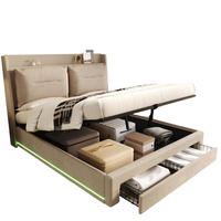 POLSTERBETT 180/200 cm Beige mit hydraulischem Bettkasten und LED-Beleuchtung - Beige, Textil (180/200cm) - OKWISH