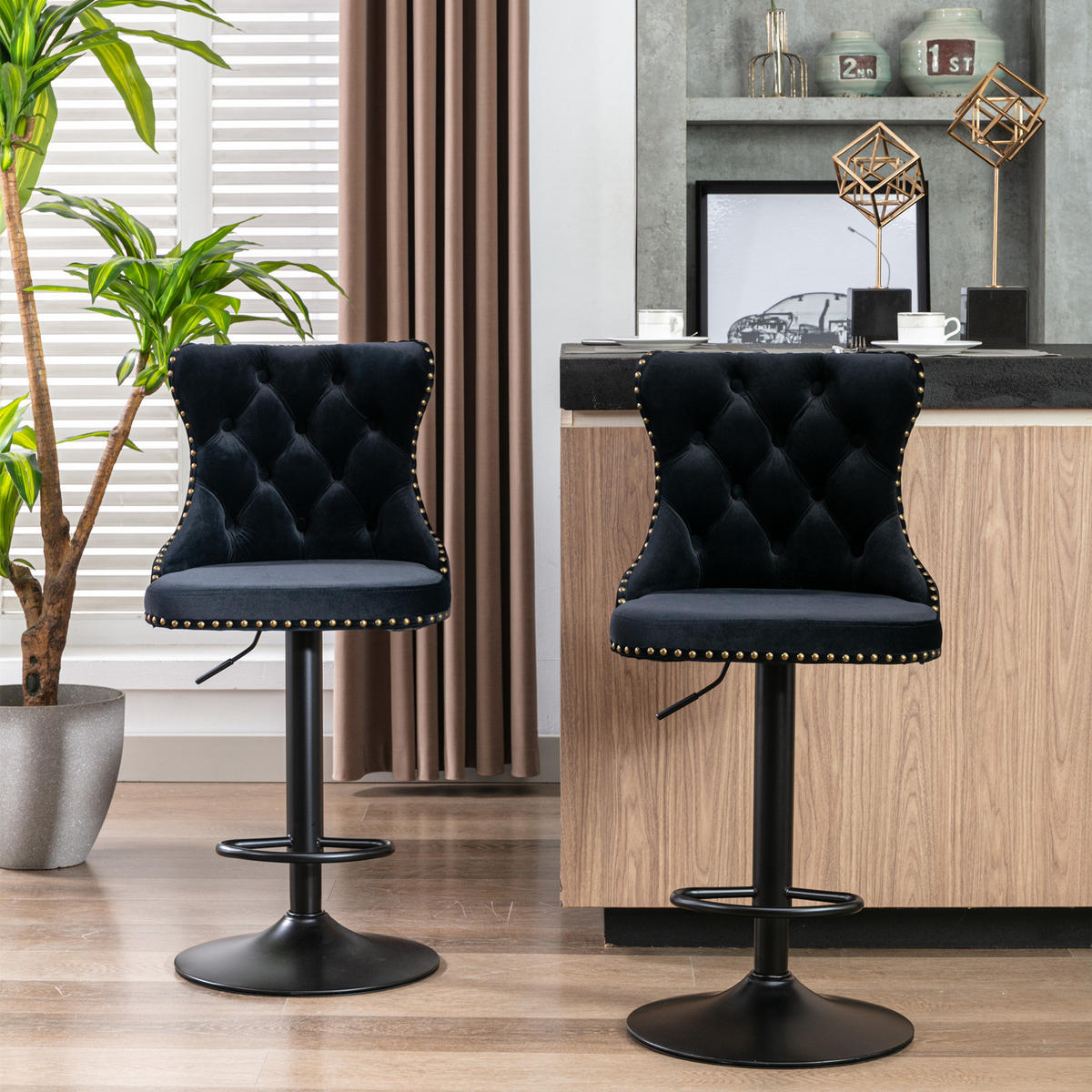 BARHOCKER DE-36371 2er-Set mit 360°-Drehung Schwarz - Schwarz, Metall (46/115/46cm) - ComfortXL