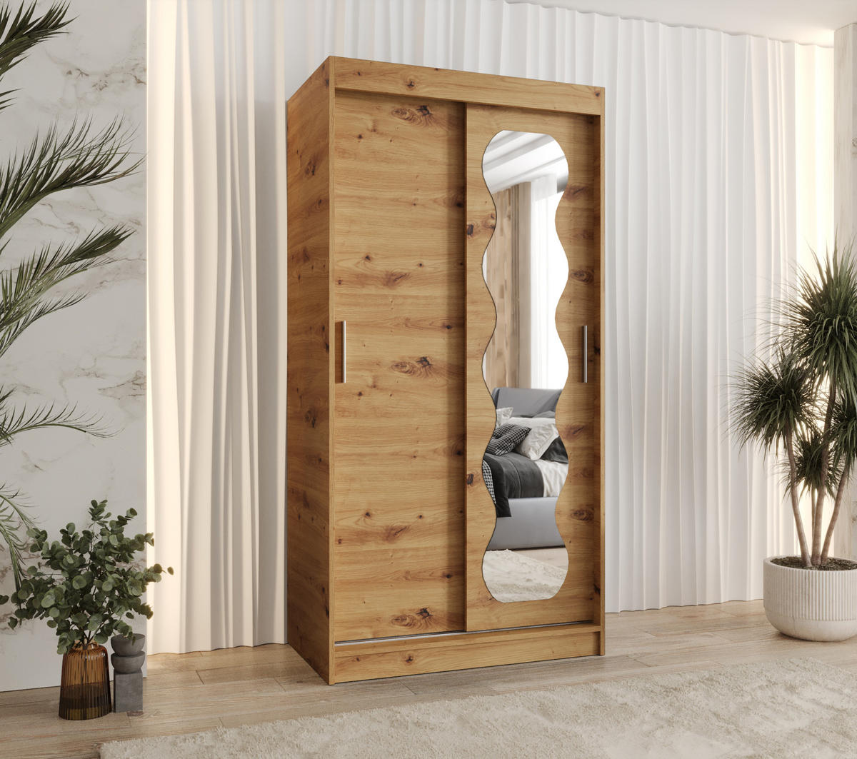 SCHWEBETÜRENSCHRANK 200/100/62 2-türig - Silberfarben/Eiche Artisan, Holz (100/200/62cm) - MÖBEL KRYSPOL