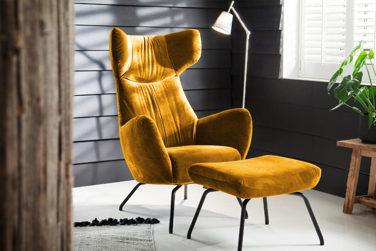 HOCKER LOTTE Gelb Velvet - Gelb, Textil/Metall (57/44/52cm) - KAWOLA