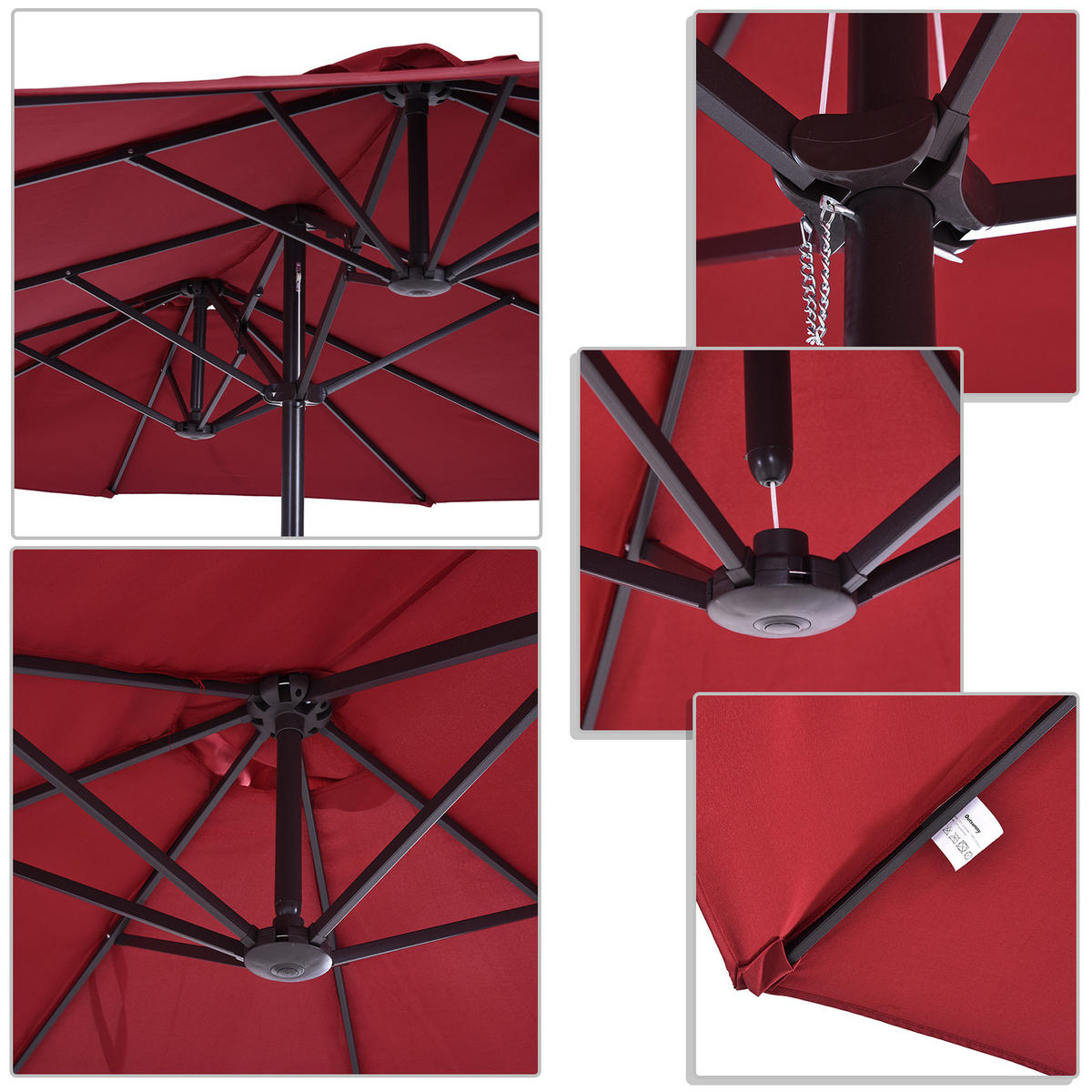 SONNENSCHIRM DE-11373 rechteckig, mit Kurbel, Stahl Bordeaux - Bordeaux, Metall (270/460cm) - ComfortXL