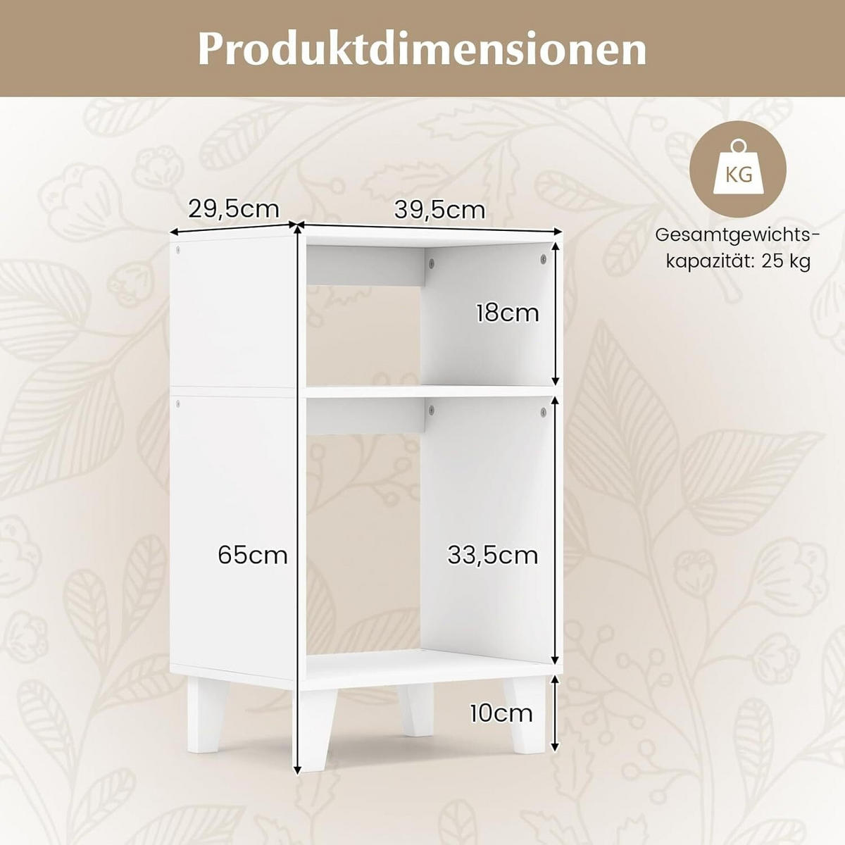 BEISTELLTISCH 65cm Weiß - Weiß, Holz (40/30/65cm) - COSTWAY