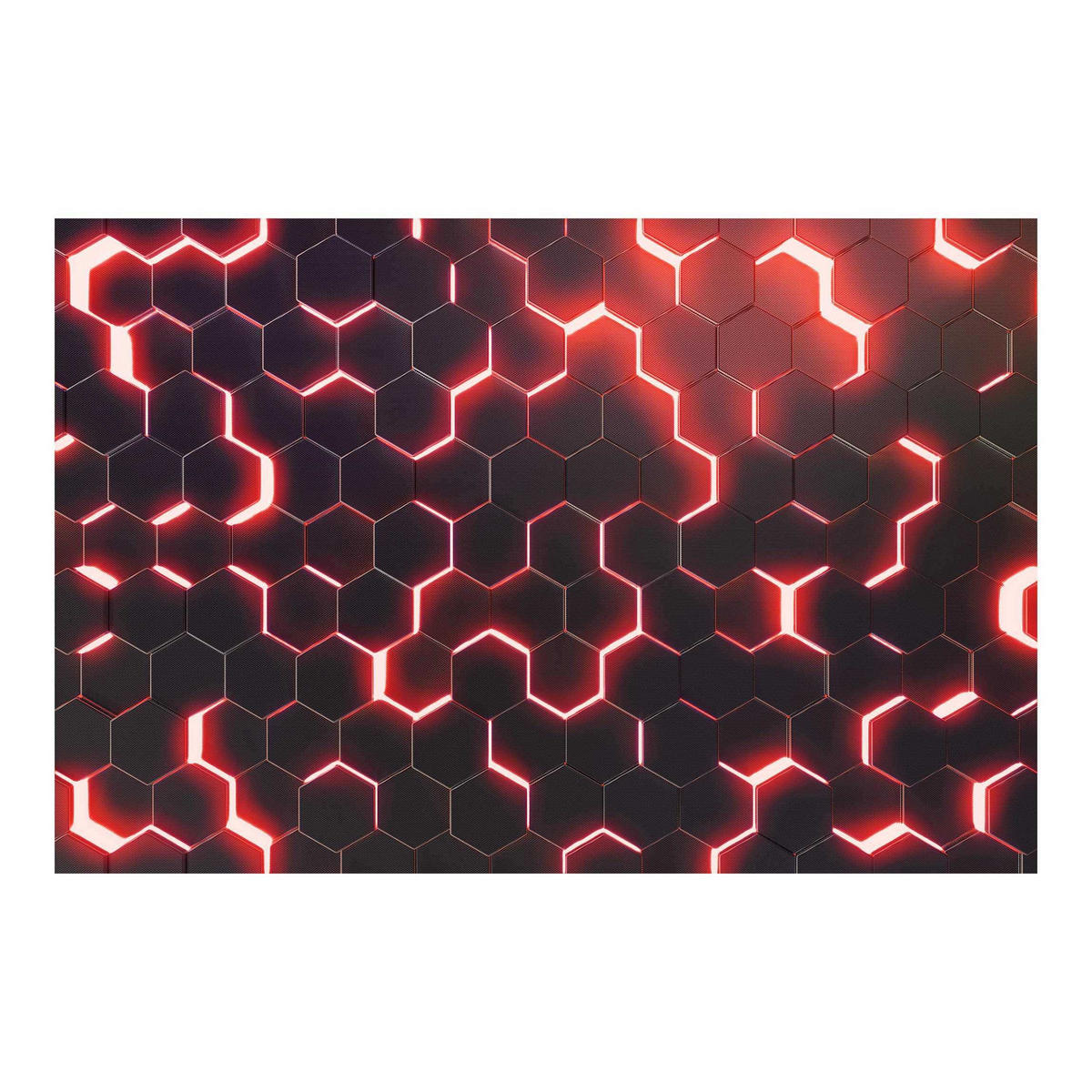 FOTOTAPETE Strukturierte Hexagone mit Neonlicht in Rot 288/190 cm - Schwarz, Papier (288/190cm) - Bilderwelten