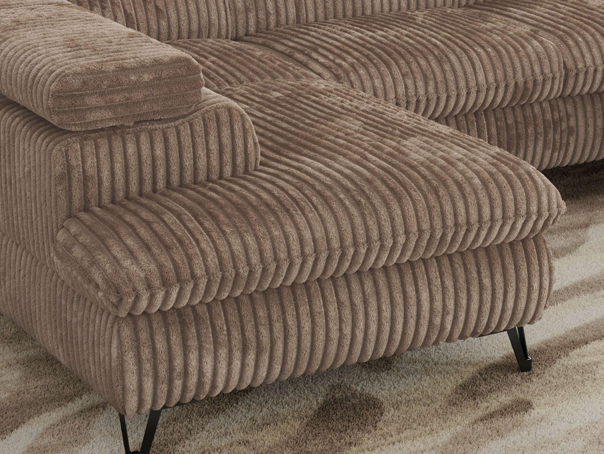 WOHNLANDSCHAFT PABLO U Cord Braun mit Topper T25 - Schwarz/Braun, Textil/Metall (346/76/208cm) - MKS