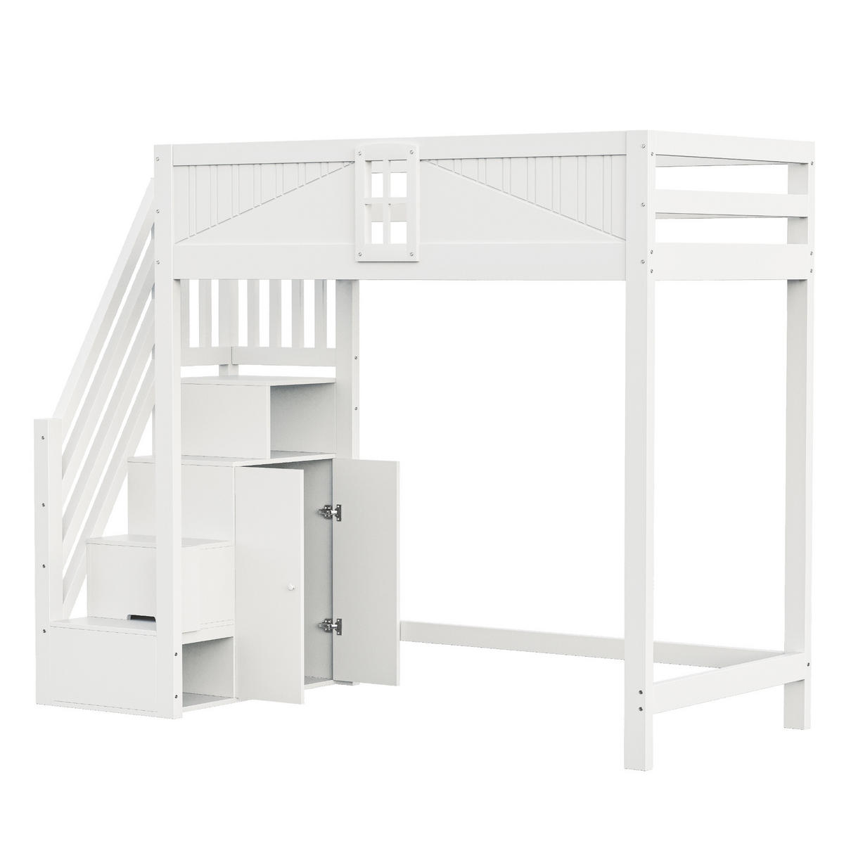 HOCHBETT aus Kiefer, Sperrholz und MDF 90x200 cm Weiß mit Stauraumleiter - Weiß, Holzwerkstoff (90/200cm) - IVMEU