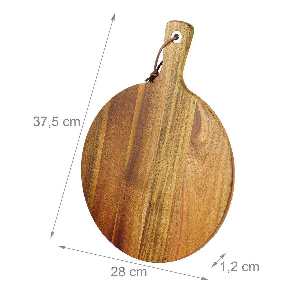 PIZZABRETT Natur Akazienholz mit Griff 28 cm - Hellbraun, Holz/Metall (28/37.5cm) - Relaxdays