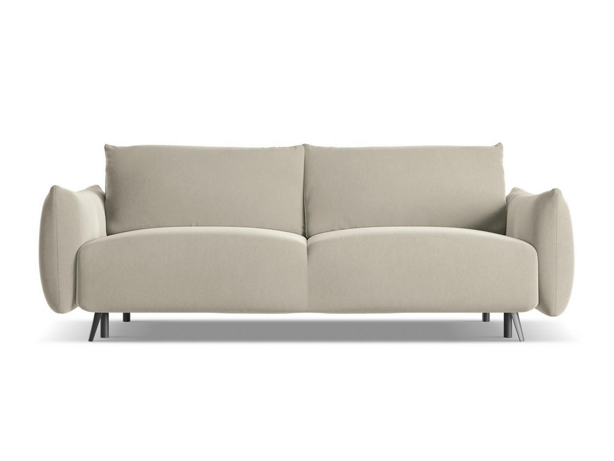 3-SITZER SOFA mit Schlaffunktion Samt Stoff Creme - Perlmutt/Creme, Textil/Metall (230/86/105cm) - Makamii
