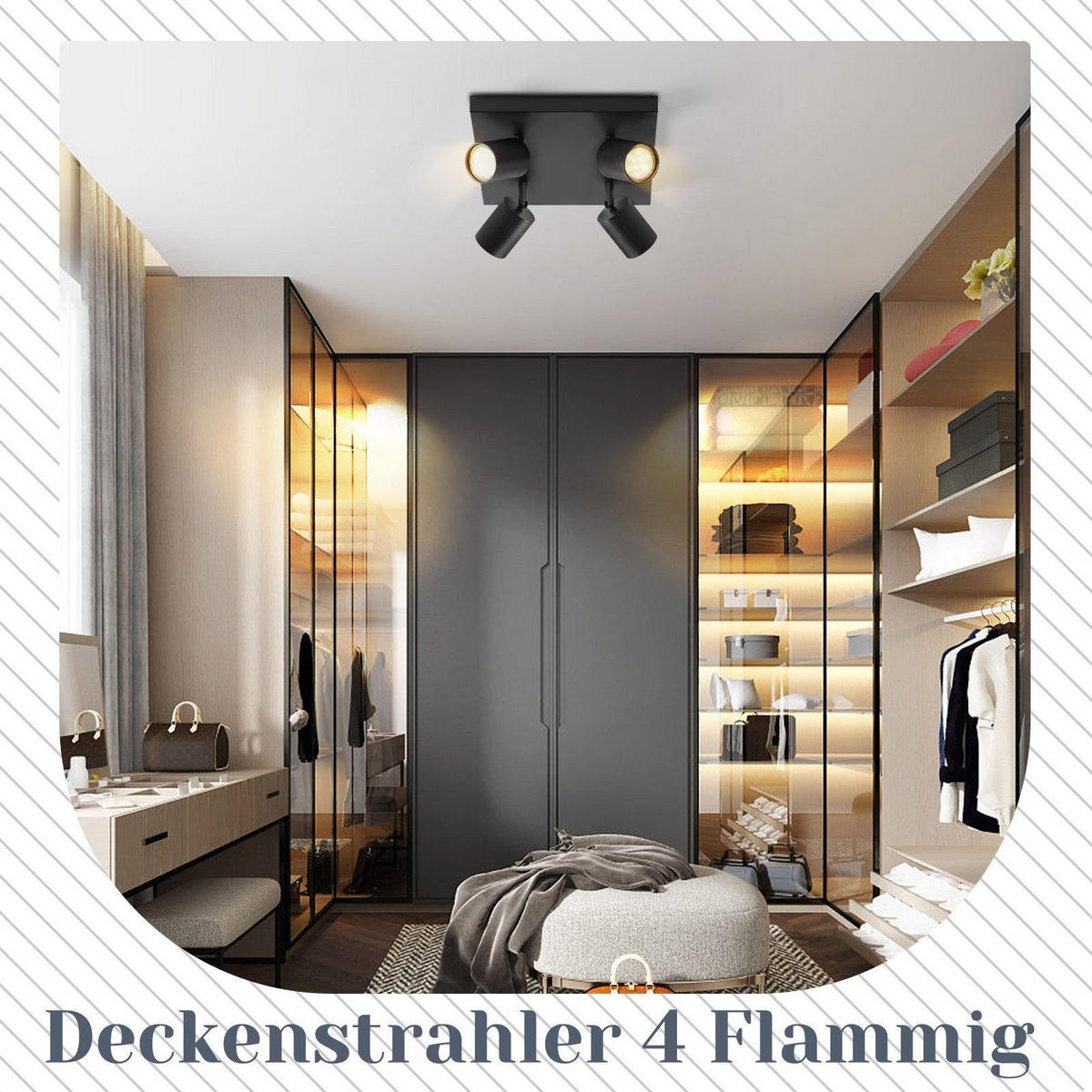 DECKENSTRAHLER Scheinelle 25/14.4/25 cm - Schwarz, Metall (25/25/14.4cm) - ZMH