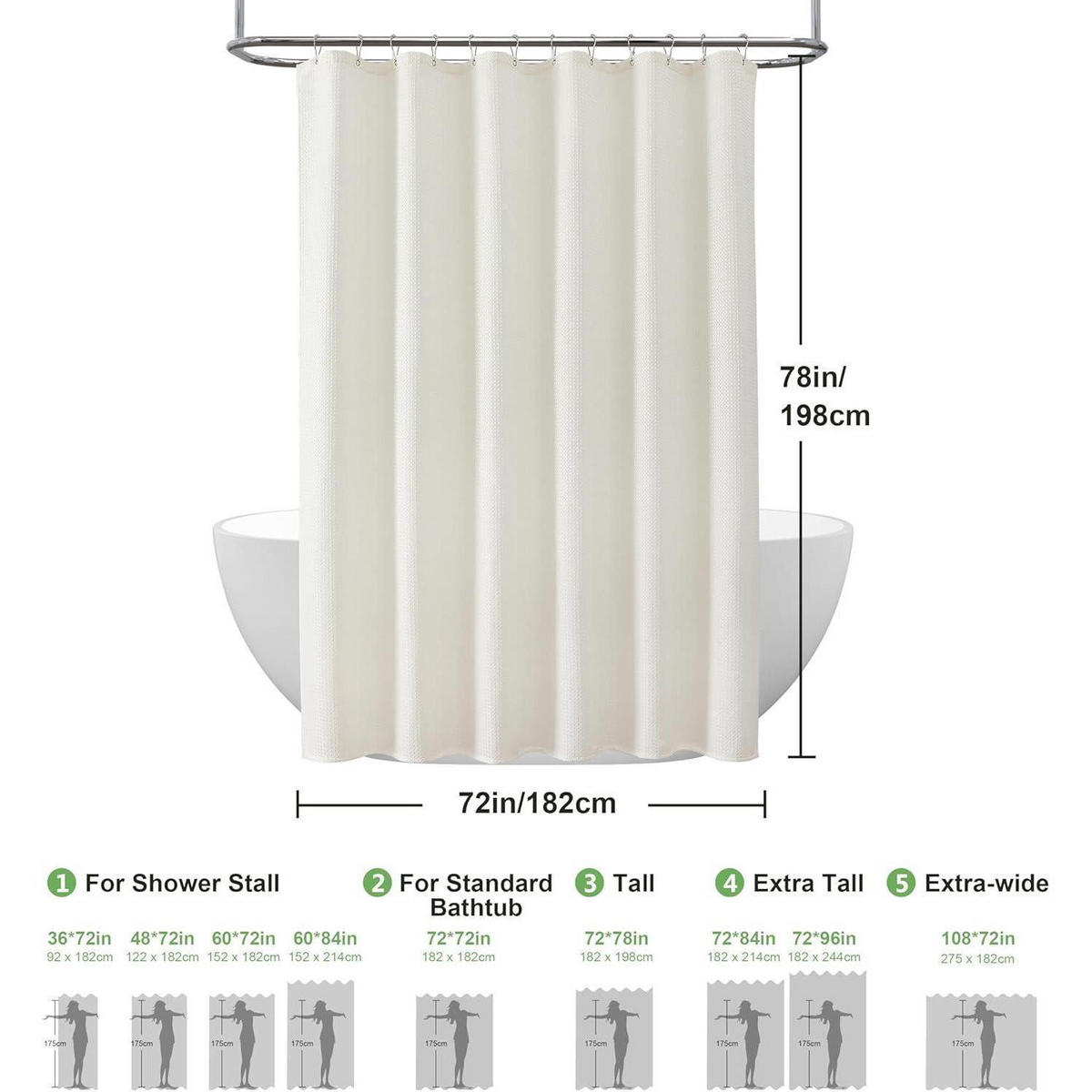 DUSCHVORHANG Waffelstoff 182 x 198 cm Creme - Creme, Textil (182/198cm)