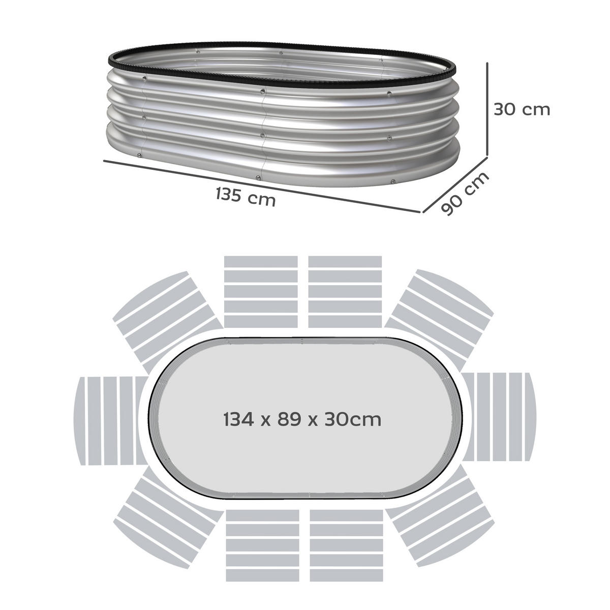 HOCHBEET-SET 2 TLG. aus Verzinktem Stahl Silber - Silberfarben, Metall (90/30/135cm) - Outsunny