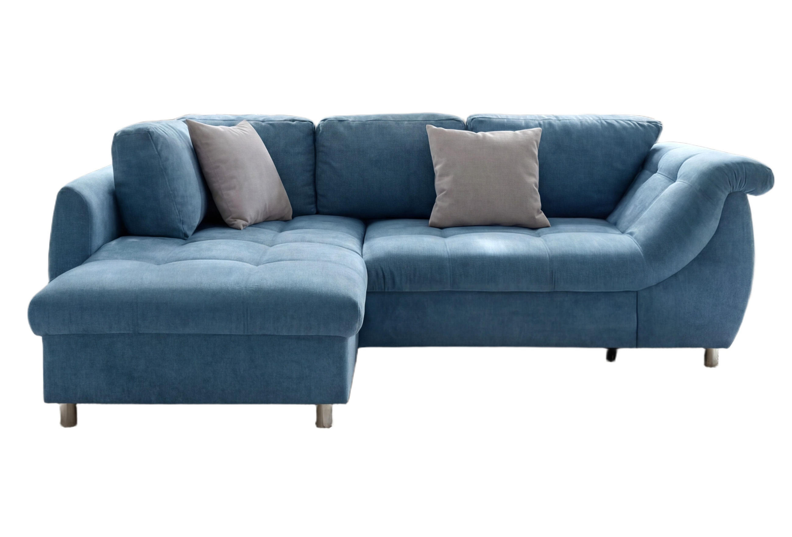 ECKSOFA mit Schlaffunktion, Wellenunterfederung, Ottomane links B250/T190/H84 cm, Liegefl. 179x190 cm, Mikrofaser Blau / 17108 - Blau/Chromfarben, Textil/Metall (250/190cm) - luma-home