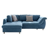 ECKSOFA mit Schlaffunktion, Wellenunterfederung, Ottomane links B250/T190/H84 cm, Liegefl. 179x190 cm, Mikrofaser Blau / 17108 - Blau/Chromfarben, Textil/Metall (250/190cm) - luma-home