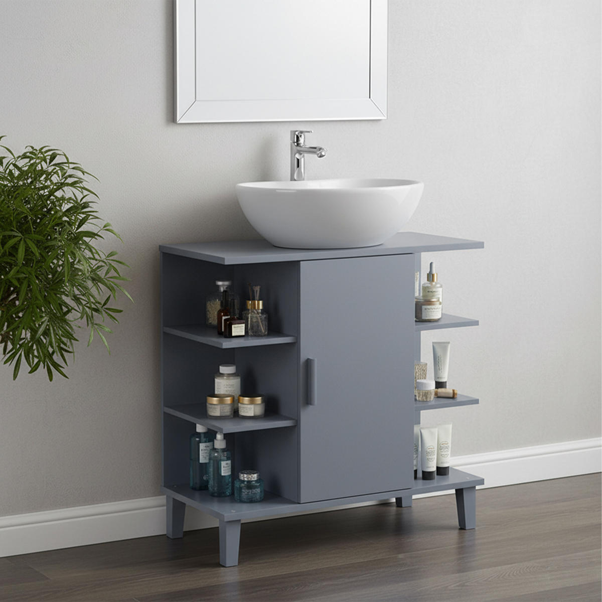 WASCHBECKENUNTERSCHRANK - Grau, Holzwerkstoff (64/65/31cm) - Relaxdays