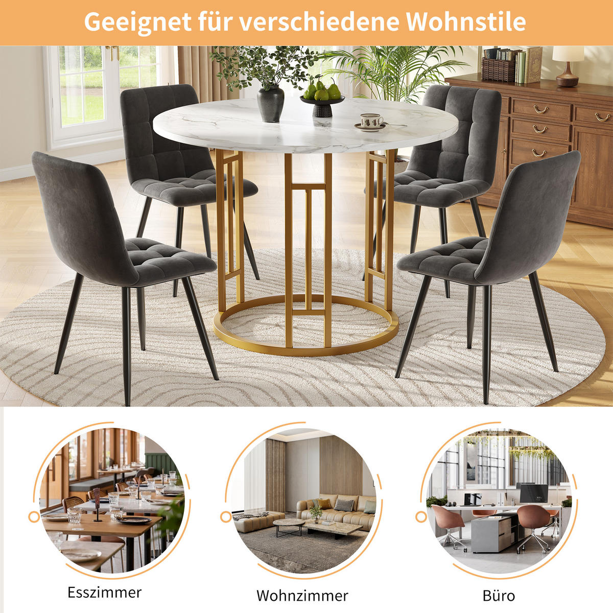 ESSTISCH 80/80/76 cm Gold aus MDF mit Marmoroptik und verstellbaren Füßen - Goldfarben, Holzwerkstoff (80/80/76cm) - OKWISH