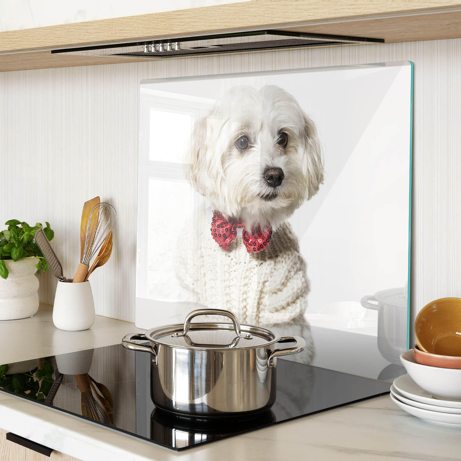 GLASPLATTE 60x52 cm Malteser Hund - Rot, Glas (60/52cm) - TULUP