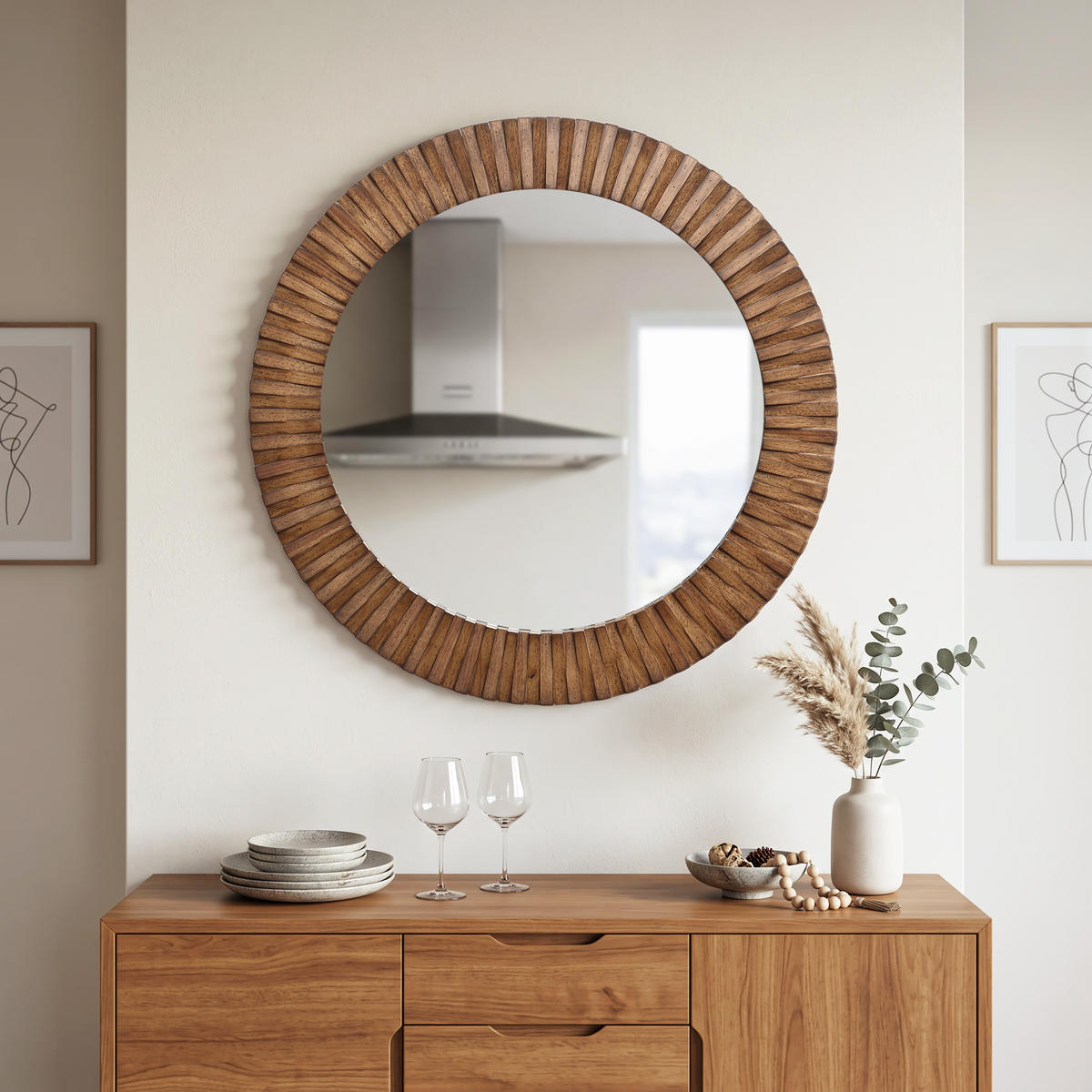SPIEGEL rund Ø 74 cm mit Eichenholzrahmen - Alteiche, Glas/Holz (74/3.5/74cm) - Hometopia