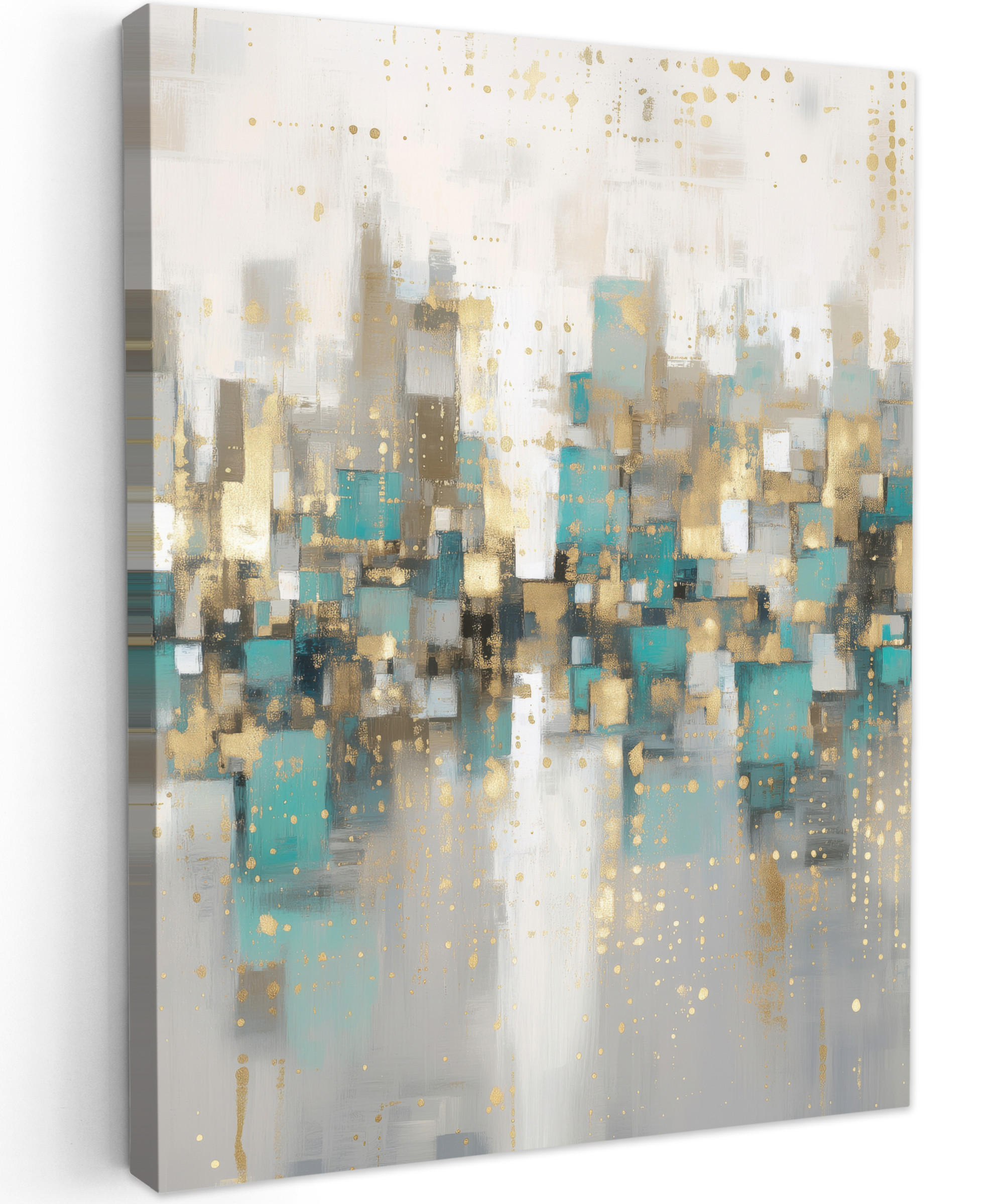 LEINWANDBILD Abstrakt - Blöcke - Gold - Skyline Wandbild Wohnzimmer 60x80 cm - Beige, Textil (60/80cm) - MuchoWow