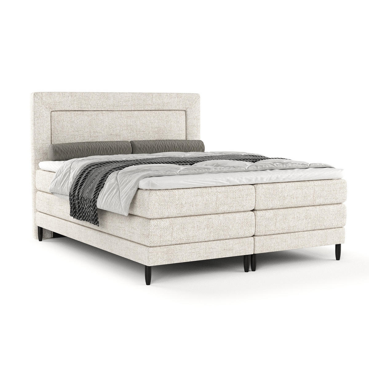 BOXSPRINGBETT Madame Creme 140/200 cm mit Matratzen und Latex-Topper - Creme/Schwarz, Holz/Holzwerkstoff (140/200cm) - Maison de Reve