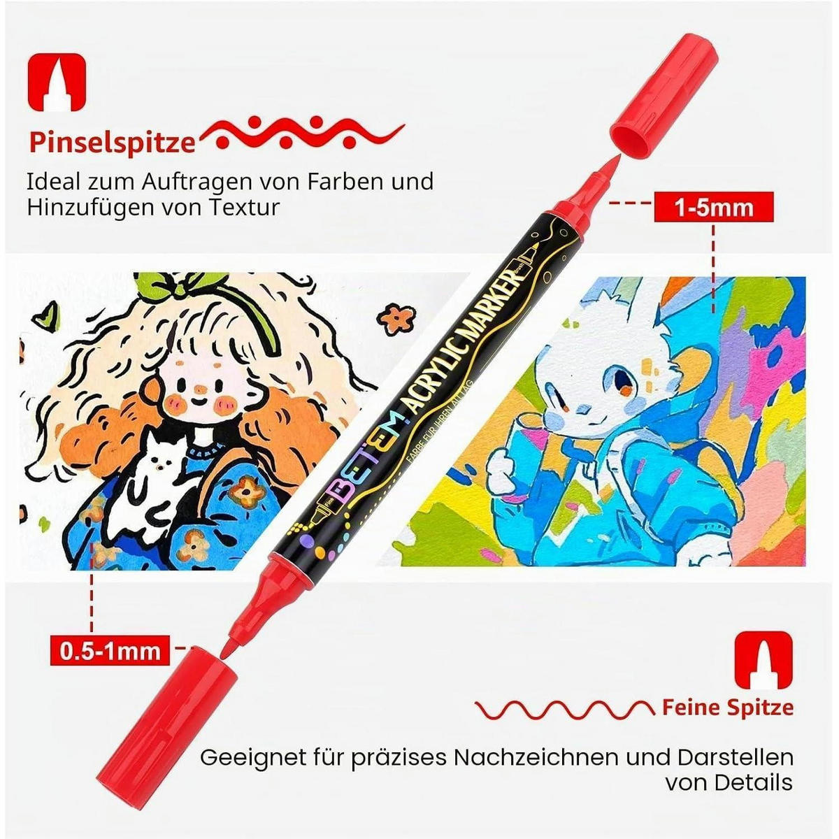 ACRYLSTIFTE 48er Set mit Doppelspitze - Multicolor, Kunststoff (10/8/15cm)
