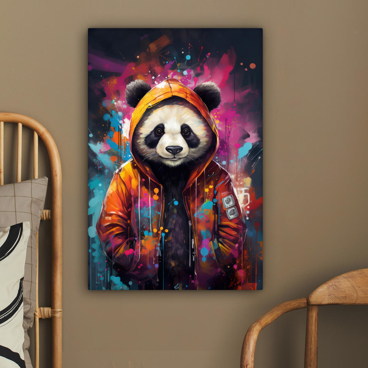 LEINWANDBILD Panda - Jacke - Graffiti - Orange 40x60 cm - Orange, Textil (40/60cm) - MuchoWow