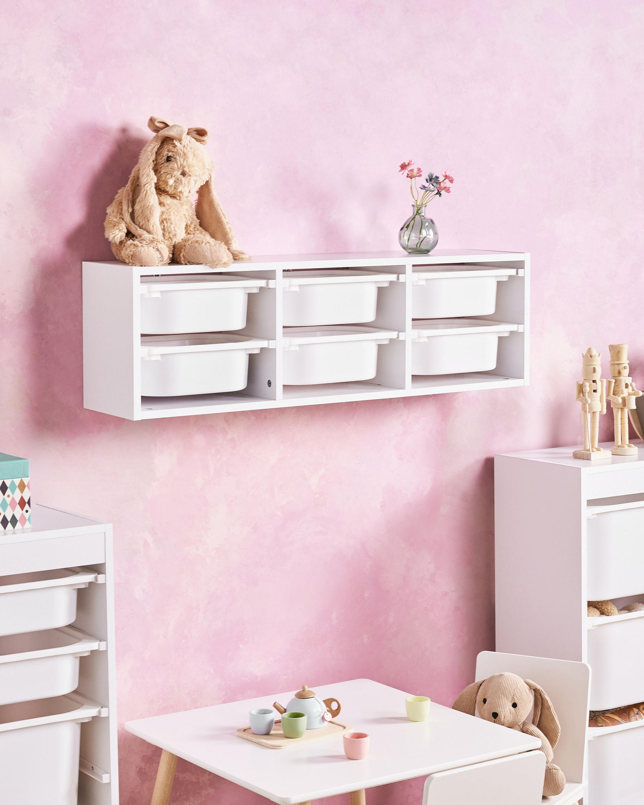 WANDREGAL mit Aufbewahrungsboxen Weiß Tobin - Weiß, Holzwerkstoff (98/29/21cm) - Beliani