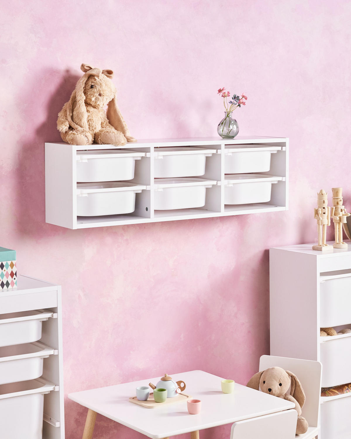 WANDREGAL mit Aufbewahrungsboxen Weiß Tobin - Weiß, Holzwerkstoff (98/29/21cm) - Beliani