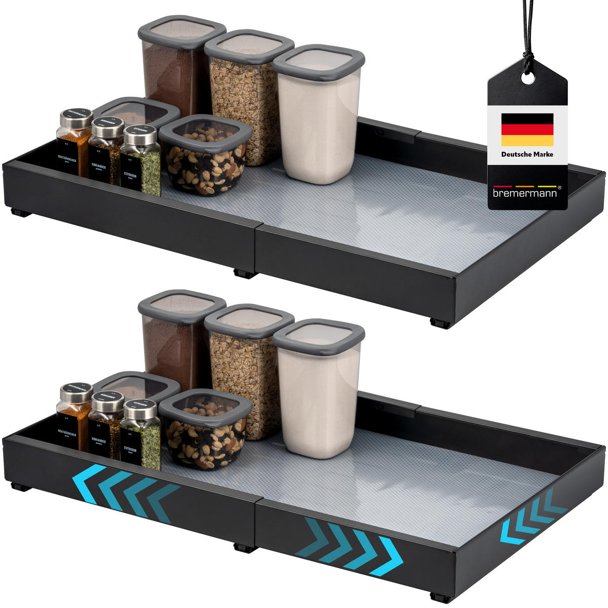 TELESKOPSCHUBLADEN (2er Set), ausziehbar, Metall, schwarz - Schwarz, Metall (67/6/42cm) - bremermann