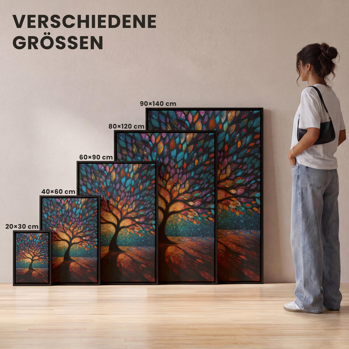 LEINWAND Bilder mit Rahmen - Mosaik - Bunt - Baum - Äste - 40x60 - Multicolor, Textil (40/60cm) - MuchoWow