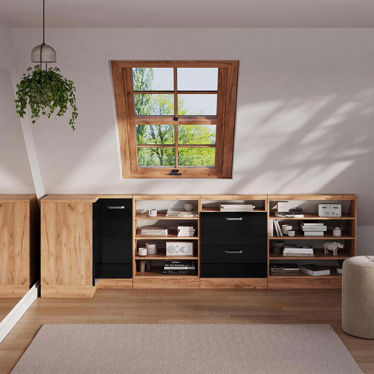 DACHSCHRÄGENSCHRANK ECKSCHRANK Rion Schwarz Hochglanz/Goldkraft Eiche 75.6 x 81.6 cm mit 1 Tür - Honigeiche/Schwarz Hochglanz, Holzwerkstoff (75.6/81.6/75.6cm) - Vicco