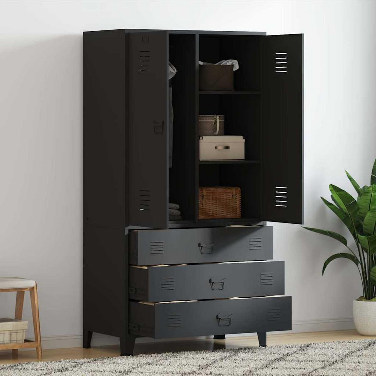 INDUSTRIAL Kleiderschrank Schwarz 90/50/180 Cm Metall - Schwarz, Metall (50/180/90cm) - vidaXL