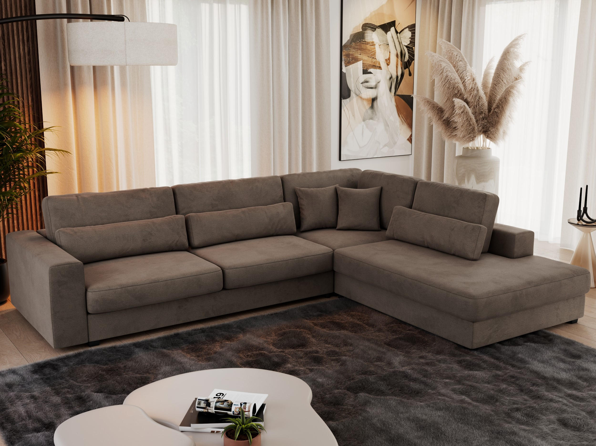 ECKSOFA Savona Braun Velvet - rechts - Schwarz/Braun, Kunststoff/Textil (249/316cm) - MKS