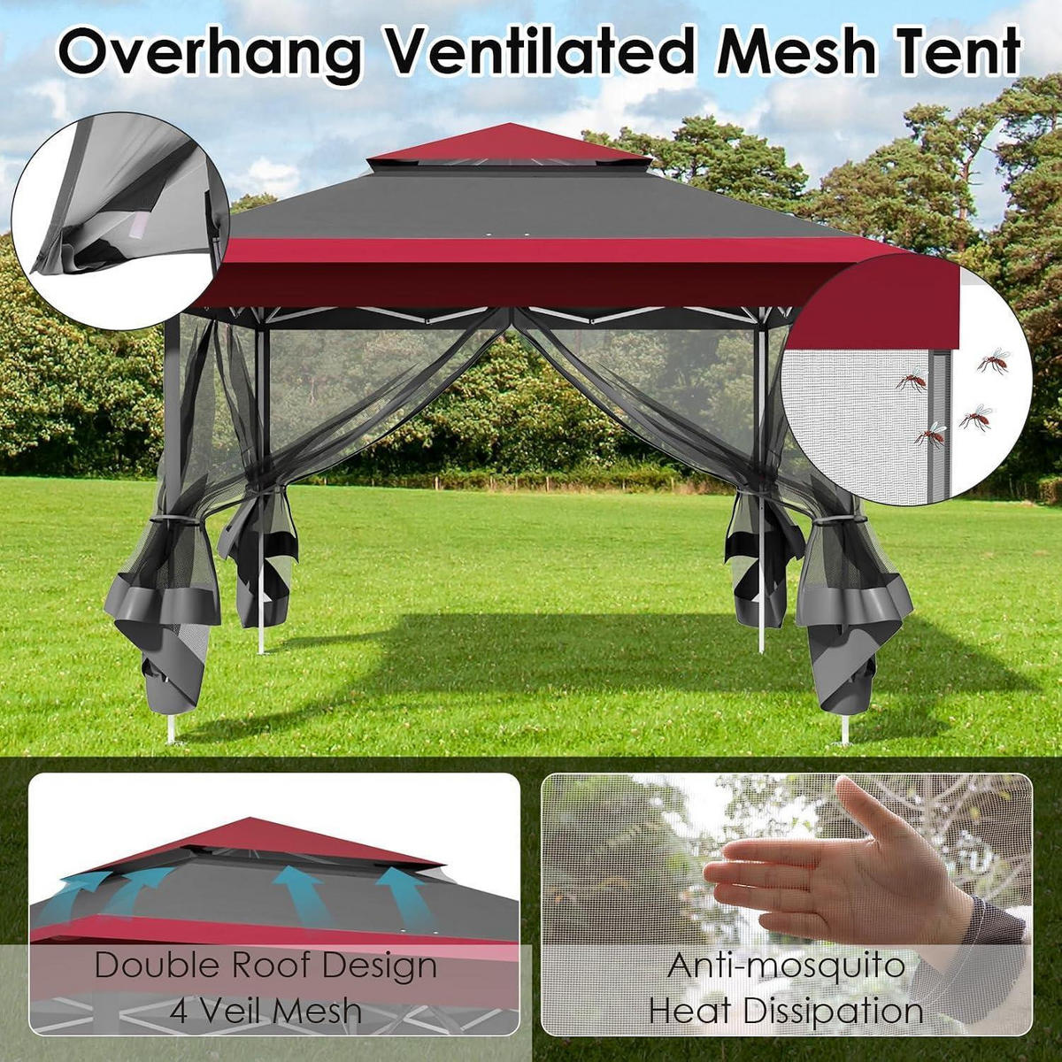 GARTENPAVILLON 3,3 x 3,3 m mit Moskitonetz und UV-Schutz - Multicolor, Metall (330/275/330cm)