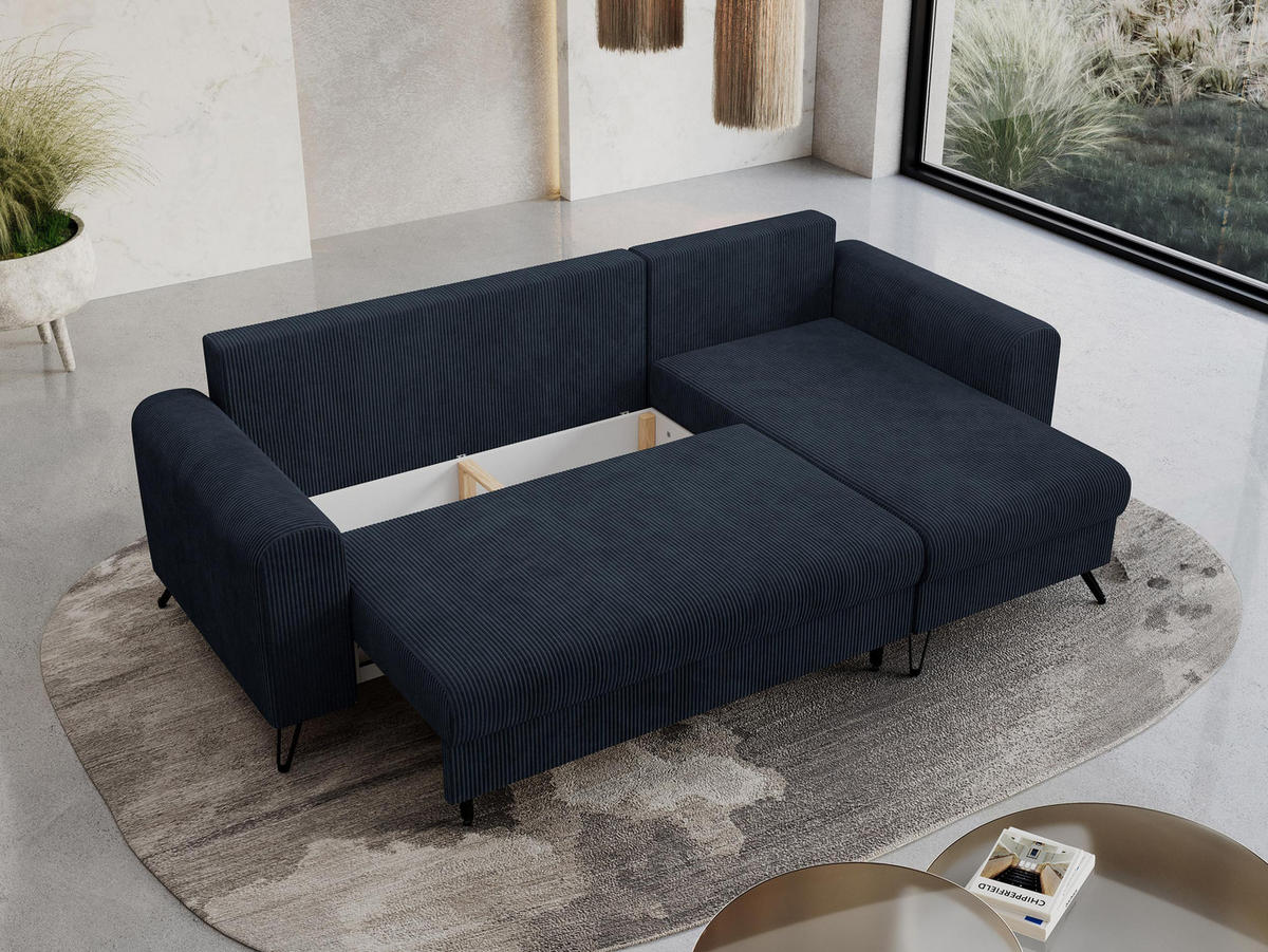 ECKSOFA Hugo Cord Dunkelblau - Schwarz/Dunkelblau, Textil/Metall (242/140cm) - MKS