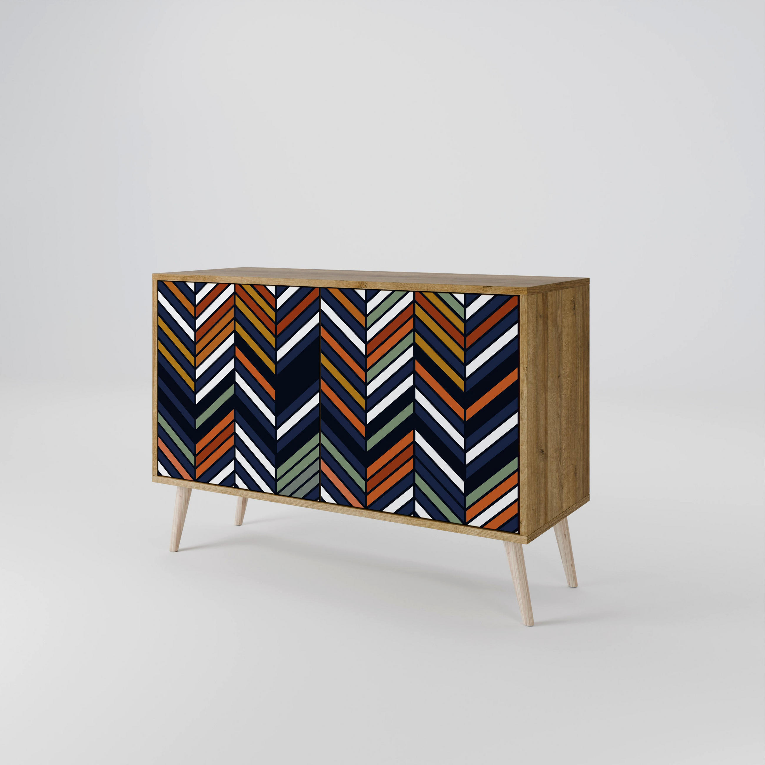 SIDEBOARD VIBRANT PATCHWORK, Eicheneffekt, 111x42x77,5 cm, 2 Türen - Eichefarben/Buchefarben, Holzwerkstoff/Buchenholz (111/77.5/42cm) - SpaceRebels