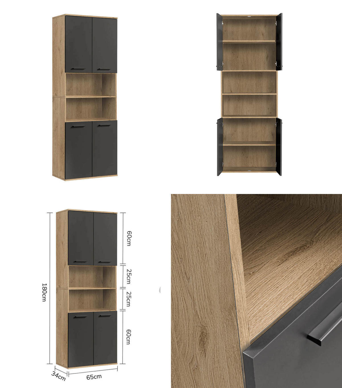 BADMÖBEL-SET 3-teilig Der Steuermann - Anthrazit, Holzwerkstoff (168/180/34cm) - Mokebo