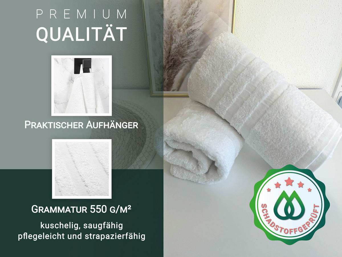 DUSCHTÜCHER, 2er-Set, 70x140 cm, 100% Baumwolle, Weiß - Weiß, Textil (70/140cm) - Zollner