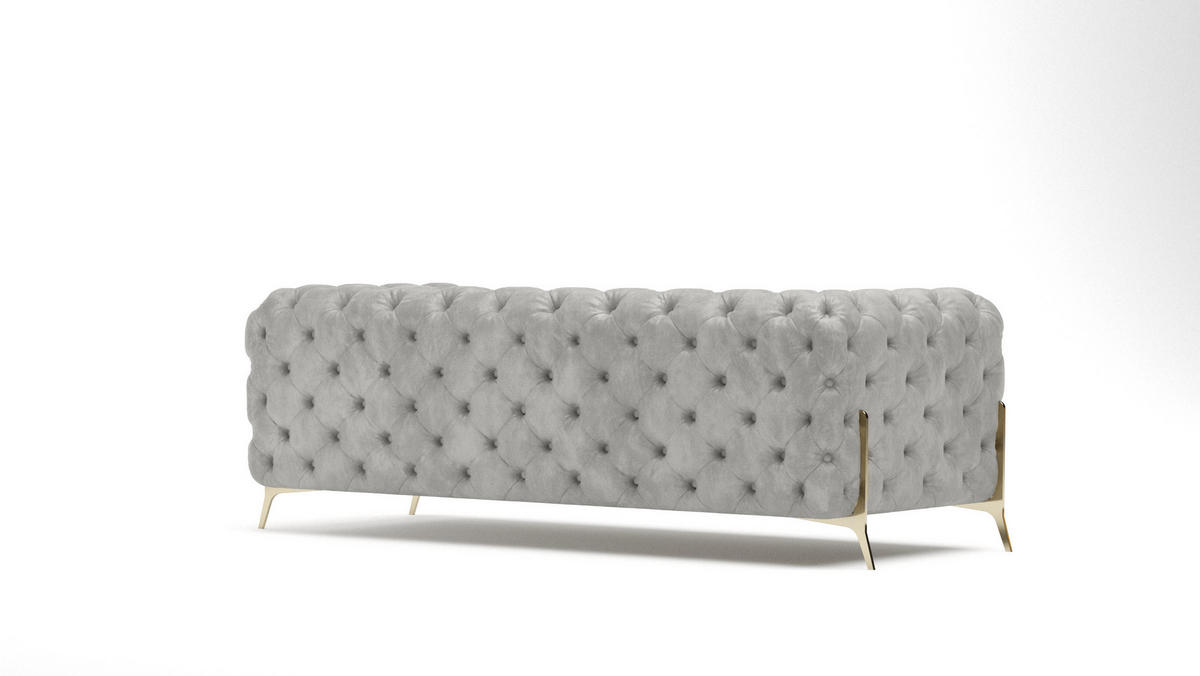 CHESTERFIELD-SOFA 3-Sitzer Vertex Grau Samt - Goldfarben/Grau, Holz/Textil (225/75/100cm) - S-Style Möbel