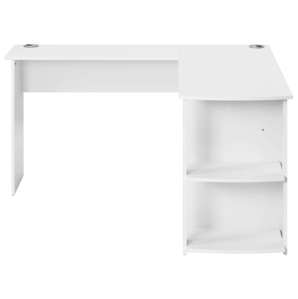 SCHREIBTISCH 140/140/75 cm in Weiß mit 2 Ablagen und Kabeldurchlass - Weiß, Holzwerkstoff (140/140/75cm) - BEAOK