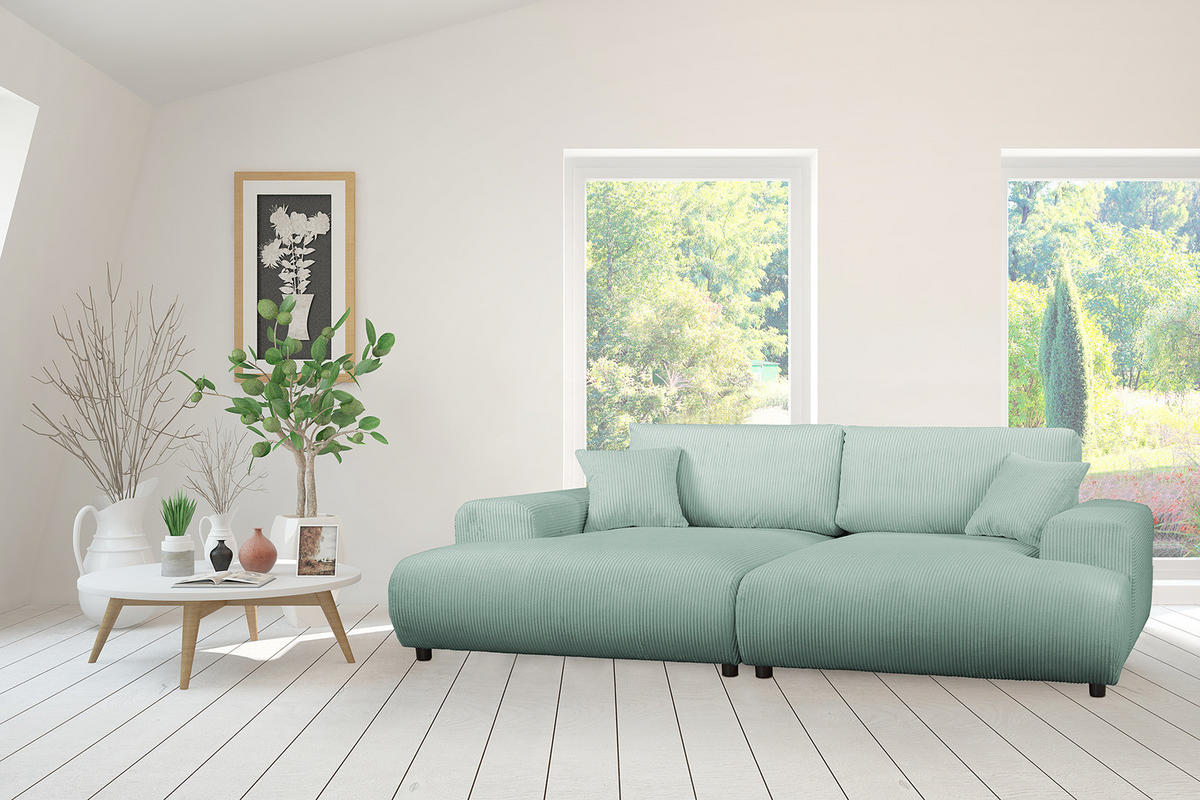 BIGSOFA - Schwarz/Hellblau, Kunststoff/Textil (237/79/144cm) - home24