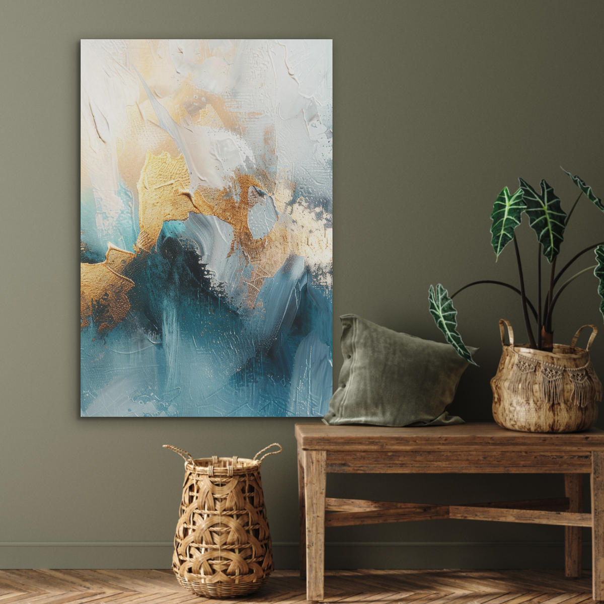 AKUSTIKBILD Abstrakt - Kunst - Gold - Blau Wanddeko 60x90 cm - Petrol, Kunststoff (60/90/0.9cm) - MuchoWow