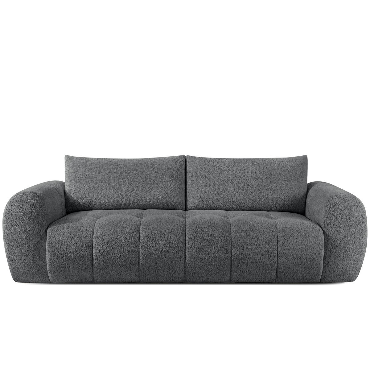 SOFA LIRA mit Pouf, Dunkelgrau, Bouclé - Dunkelgrau, Holz/Holzwerkstoff (96/43/50cm) - KONSIMO®