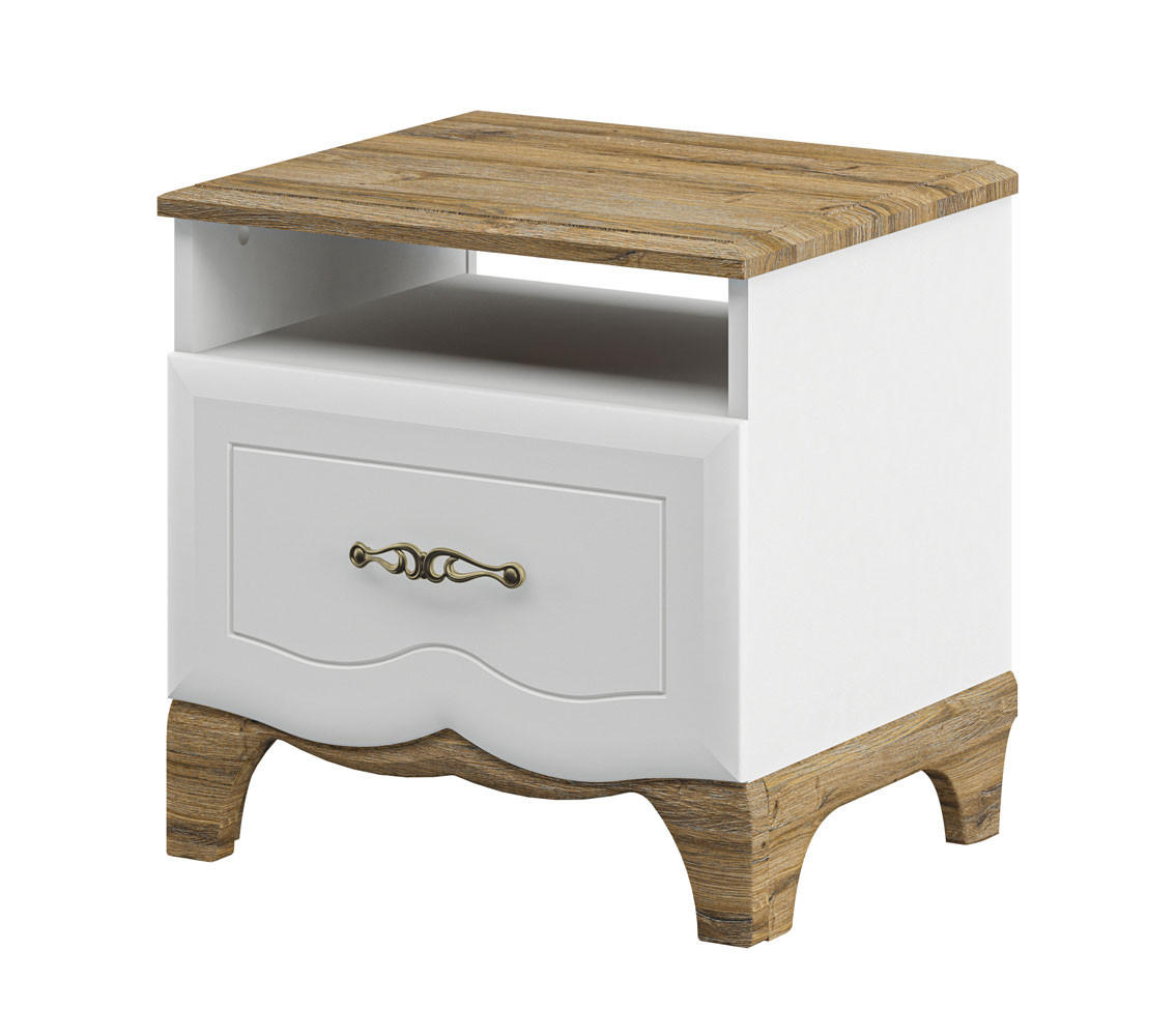 NACHTTISCH Tiffany weiß / Eiche Provence 50 / 43 / 50cm - Eichefarben/Weiß, Holz/Holzwerkstoff (50/50/43cm) - Feldmann-Wohnen