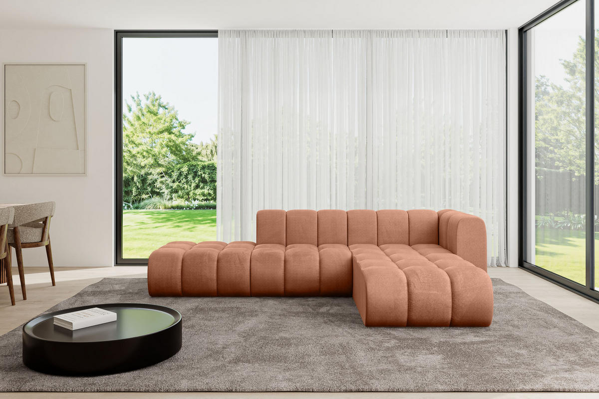 ECKSOFA modulares Sofa Zuvon-L1 - 296x177x70 cm Apricot - Koralle, Holzwerkstoff/Textil (296/177cm) - ALTDECOR