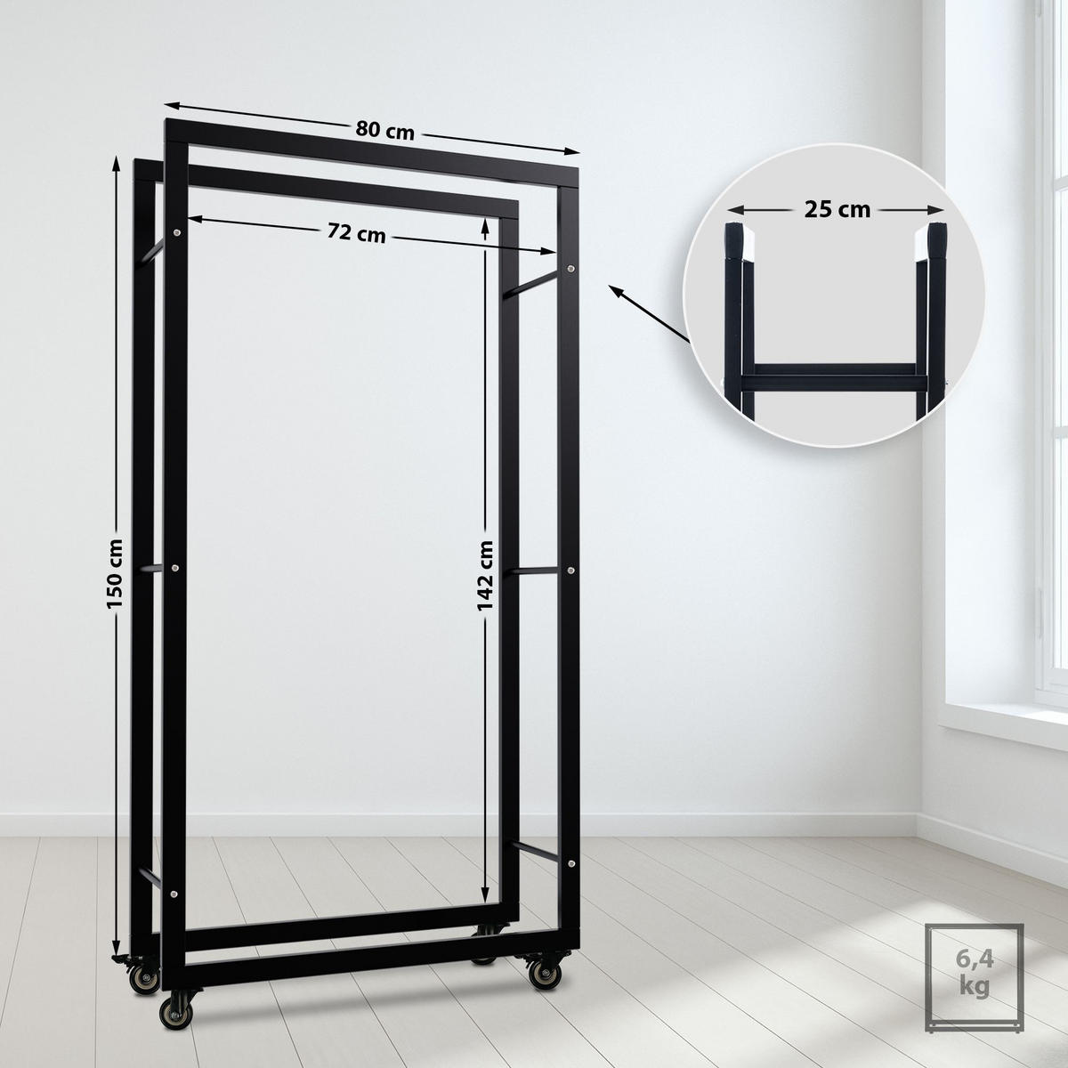 KAMINHOLZREGAL 80/25/150 cm Metall Schwarz - Schwarz, Metall (80/150/25cm) - CLP