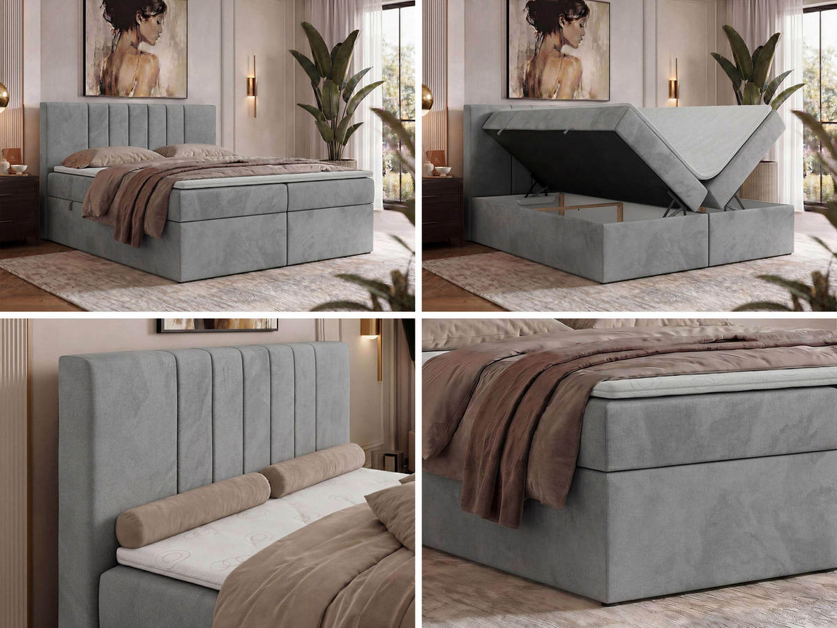 BOXBETT INERO 200/200 - Hellgrau Velvet - Topper T25 - H4 - Hellgrau/Schwarz, Kunststoff/Textil (200/200cm) - MKS